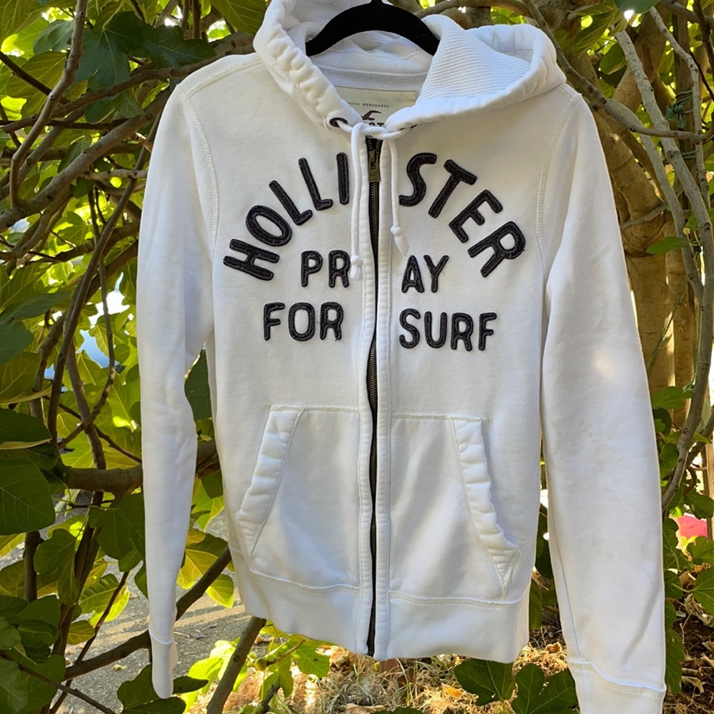 Hollister Pray For Surf White Zip Up Hoodie